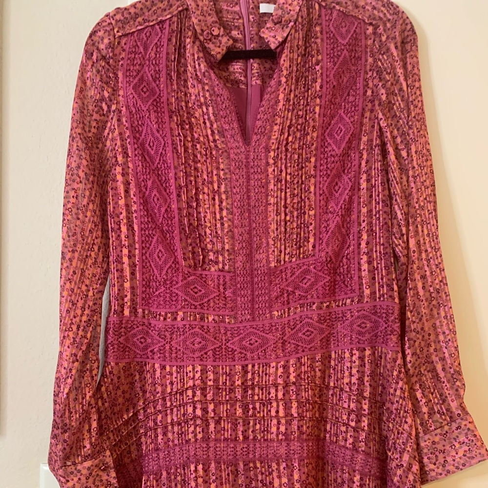 Derek Lam Crosby long sleeved mini dress with gold threads and lace